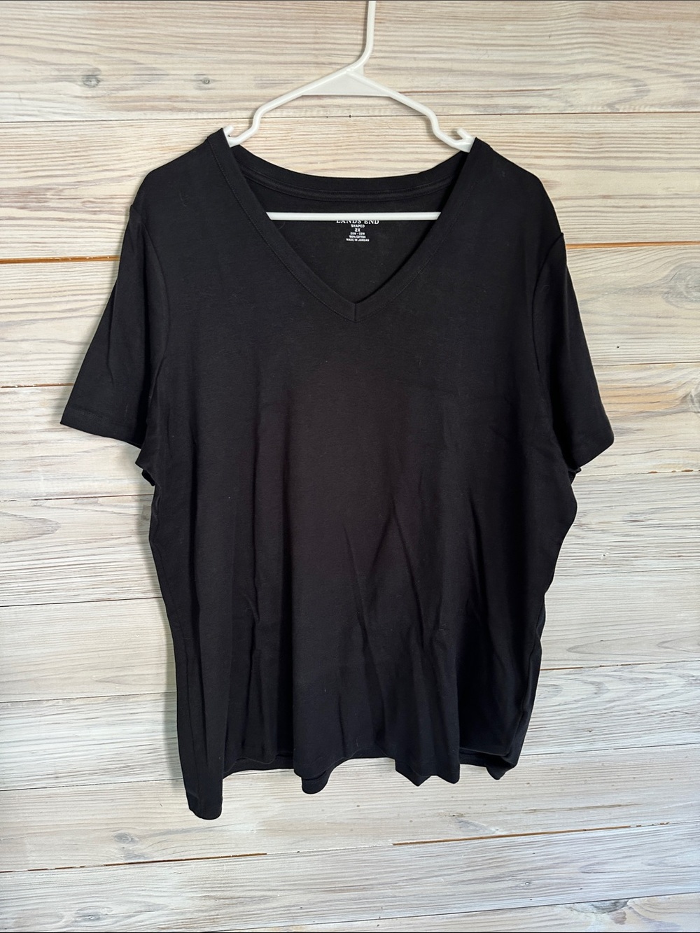 Lands' End Black V‑Neck Short Sleeve Tee